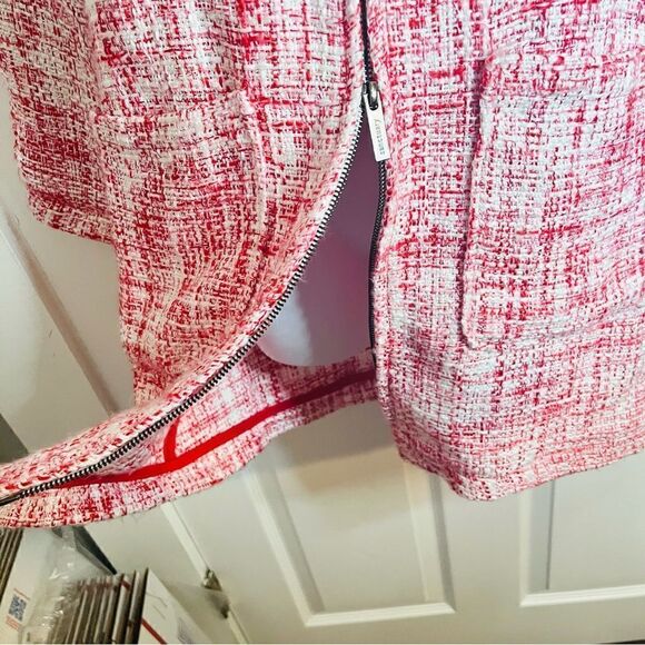 Sanctuary Tweed Women's City Blazer Jacket Collarless 3/4 Sleeves Red White S - Picture 10 of 13